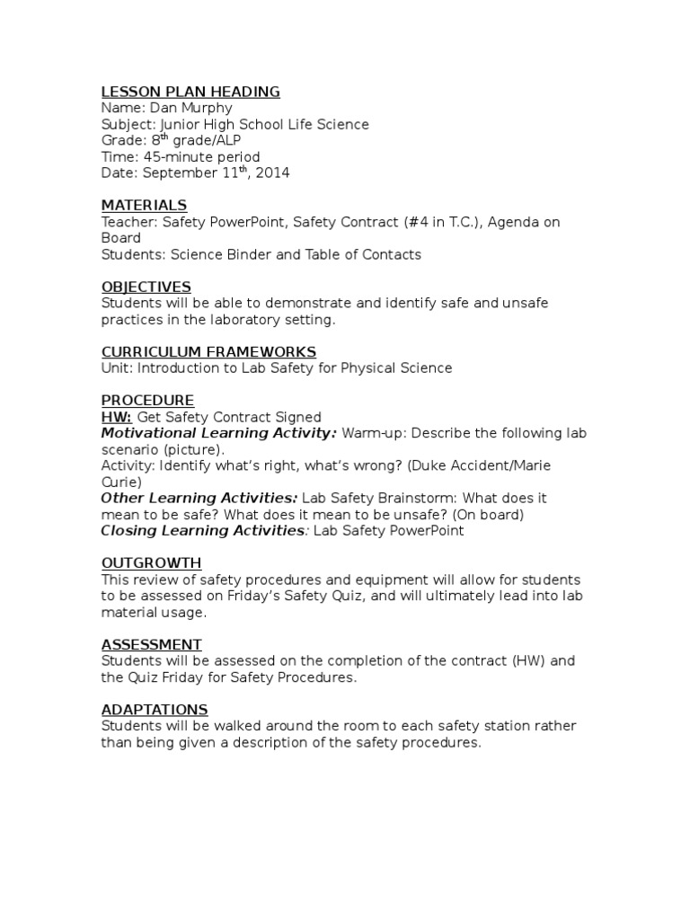 Lesson Plan Heading: Motivational Learning Activity: Warm-Up: Describe ...