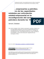 Serrani, Esteban (2010). Estado, Empresarios y Petroleo. Deterioro de Las Capacidades Estatales ..