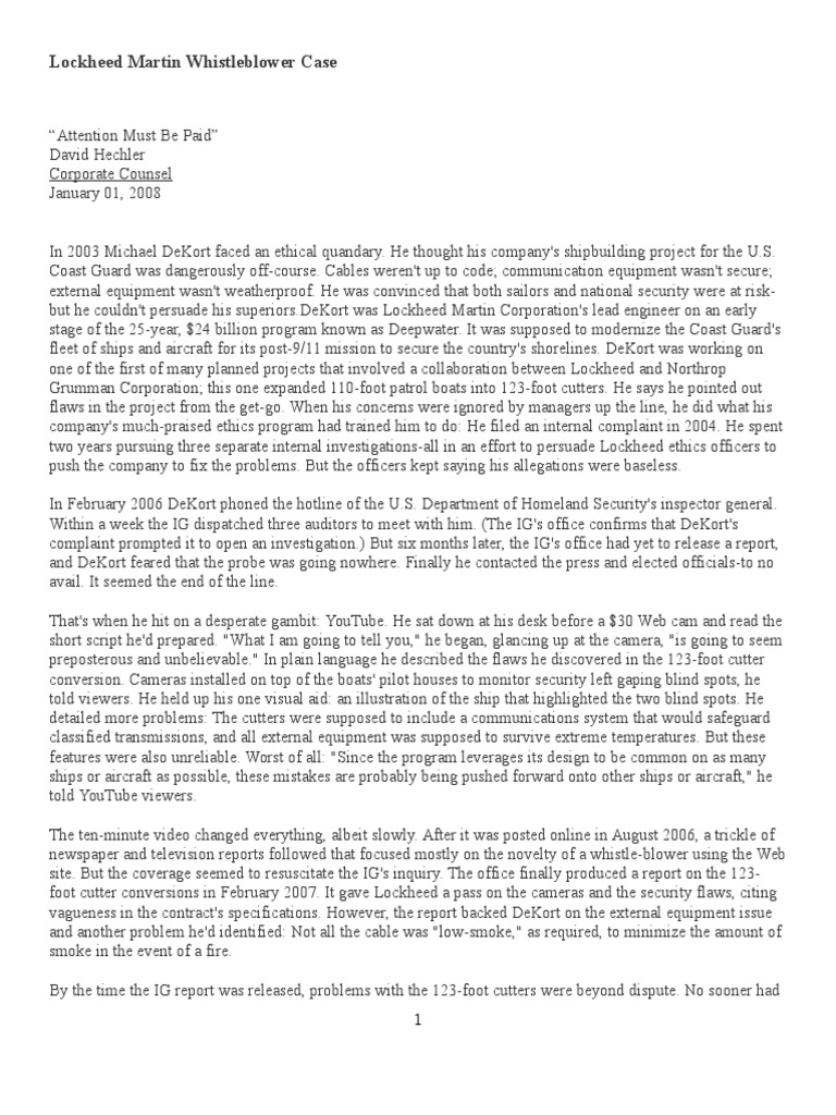 Lockheed Martin Whistleblower Exposé | PDF