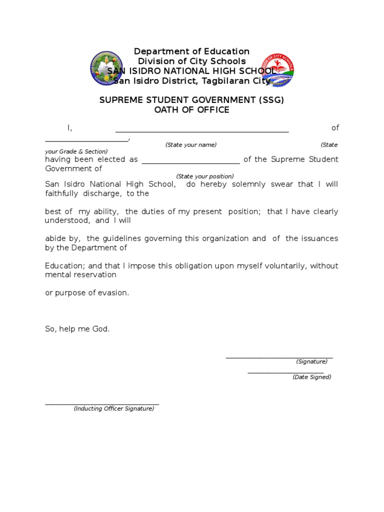 Oath Of Office Ssg Oath Of Office Cultural Conventions