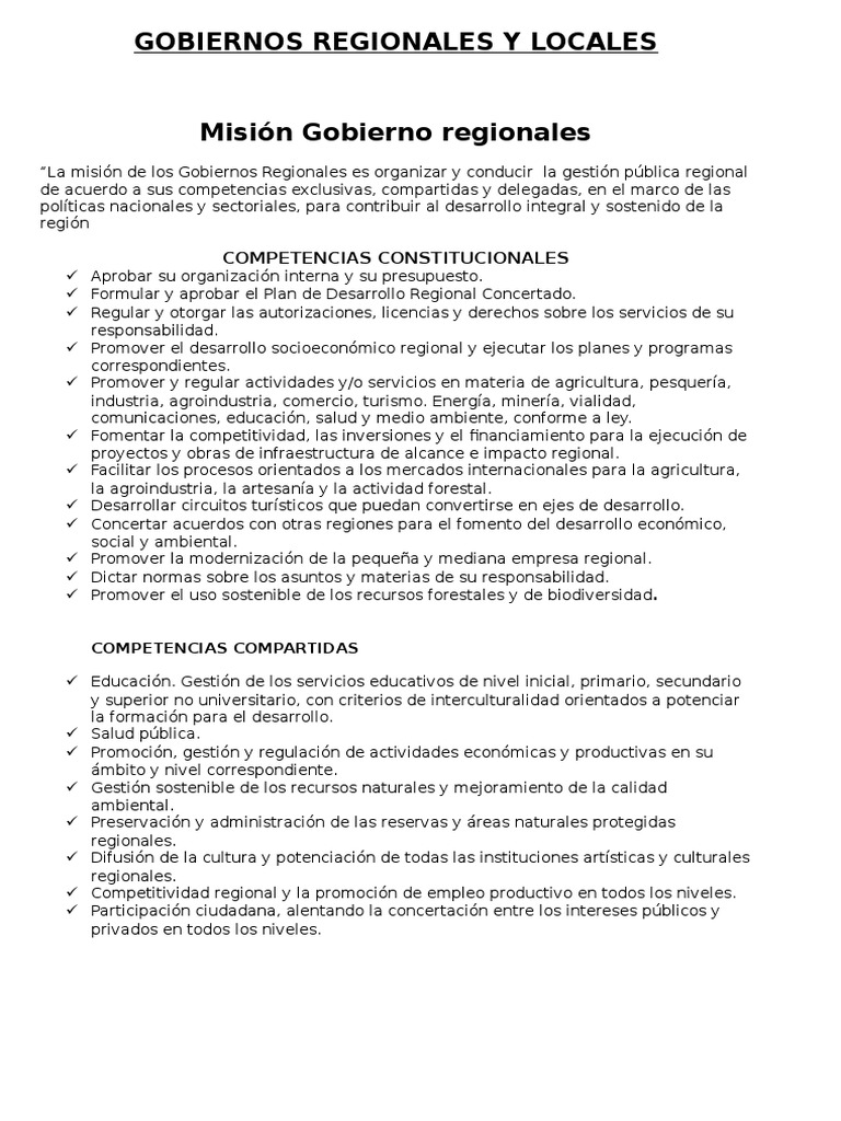 Funciones de Gobiernos Regionales y Locales | PDF | Gobierno local ...