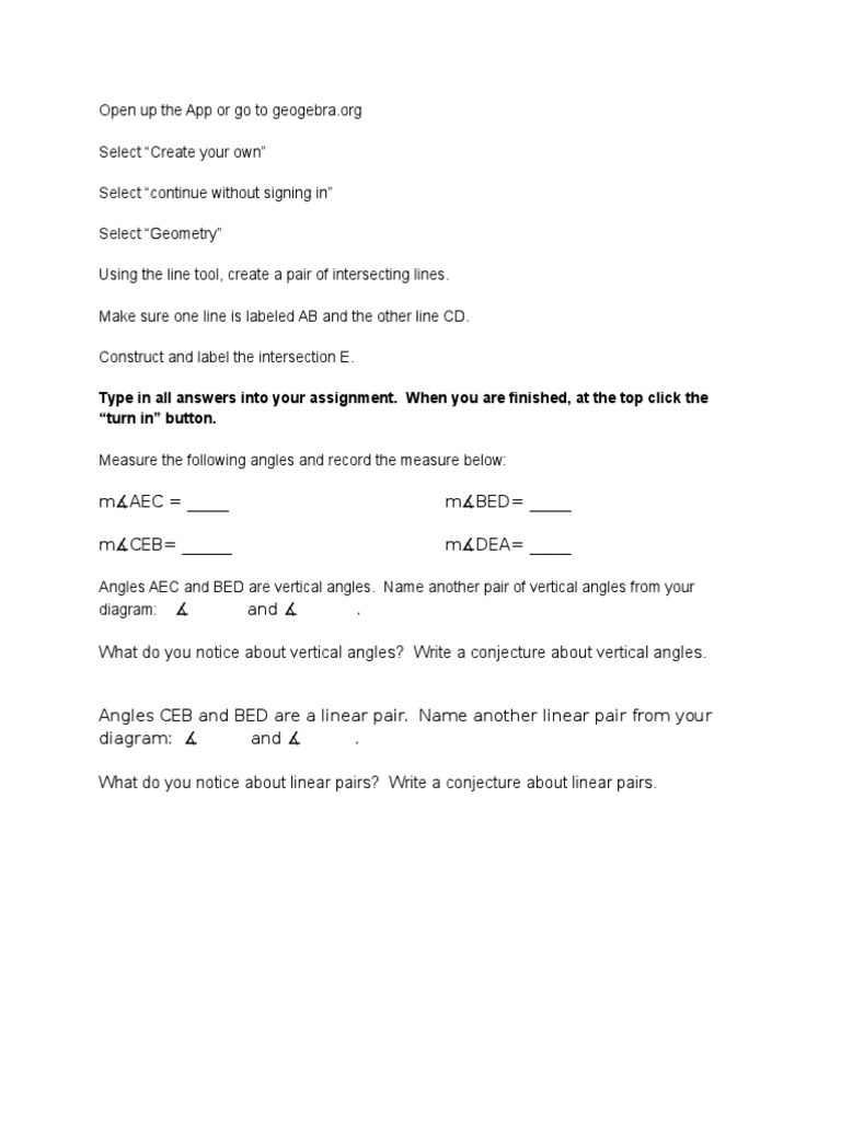 Intersecting Lines Lab | PDF