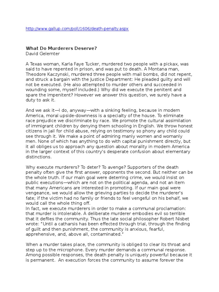 David Gelernter What Do Murderers Deserve | PDF | Capital Punishment ...