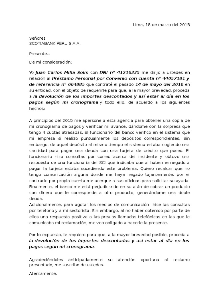 Carta De Reclamo Scotiabank