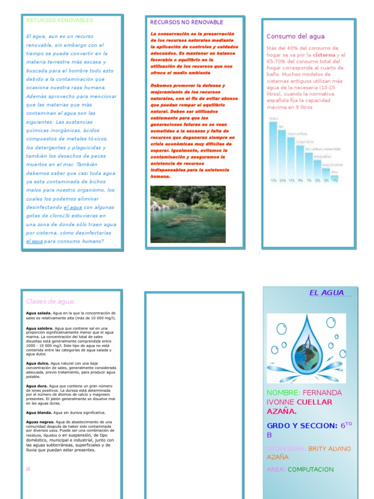 Tríptico sobre el cuidado del agua | PDF | Agua | Contaminación