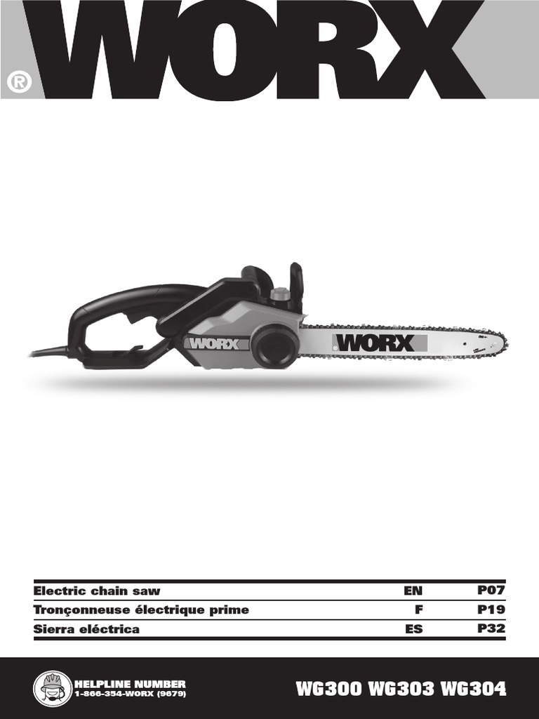 Worx Chainsaw Guide WG300 WG303 WG304 Industries Manufactured Goods