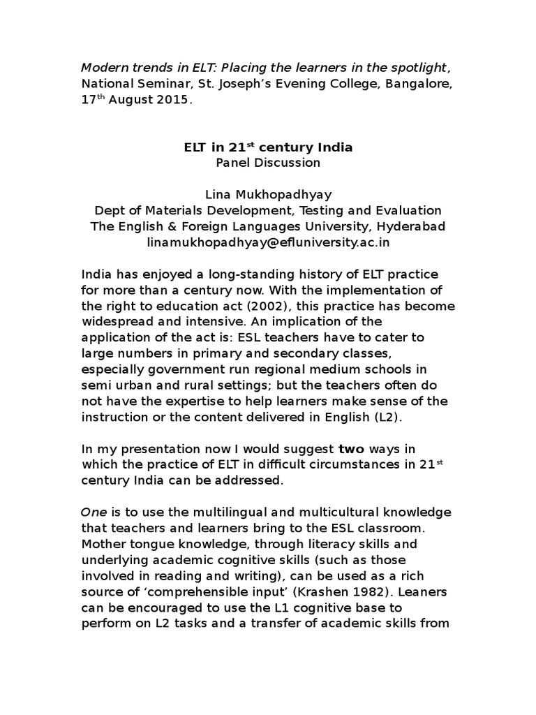 Innovative ELT Strategies for India | PDF | English As A Second Or ...