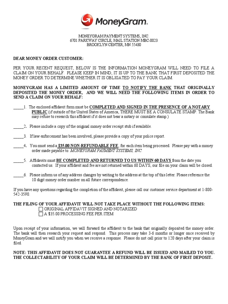 Affidavit English  Money Order  Cheque