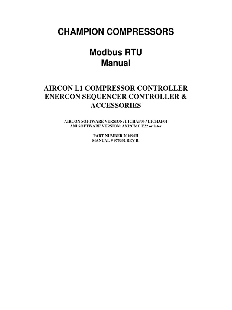 Champion Compressors Modbus RTU Manual Aircon L1 Compressor Controller