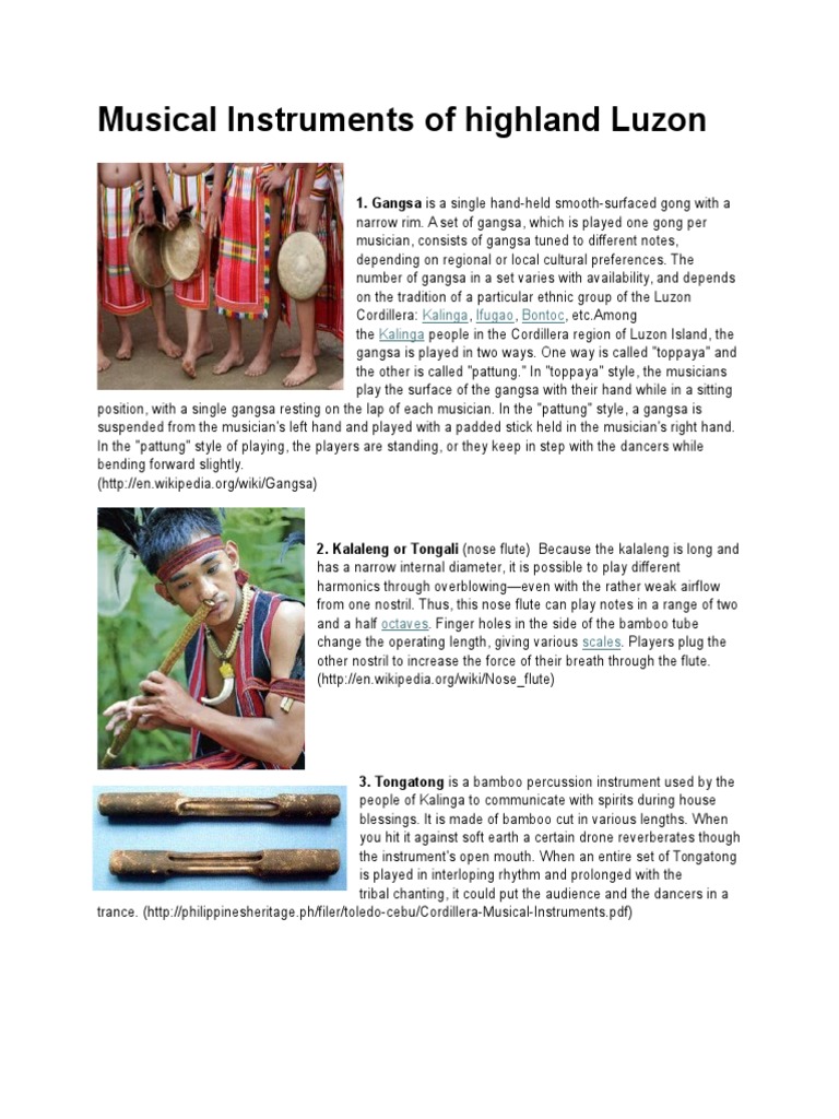 Musical Instruments of Highland Luzon 1. Gangsa Is A Single HandHeld