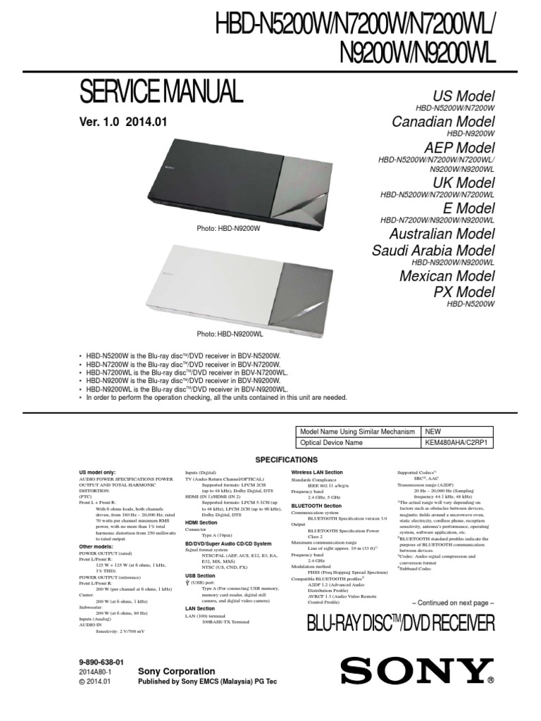 Sony_BDV-N7200W_HBD-N5200W,HBD-N7200W,HBD-N7200WL,HBD-N9200W,HBD-N9200WL.pdf  | Hdmi | Blu Ray