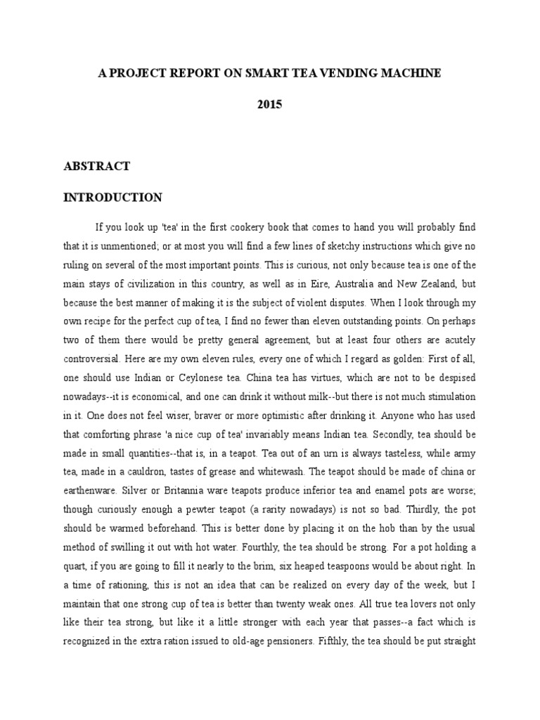 A Project Report On Smart Tea Vending Machine PDF Tea Drink