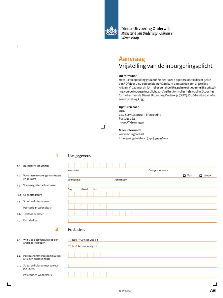 Aanvraag: Vrijstelling van de inburgeringsplicht