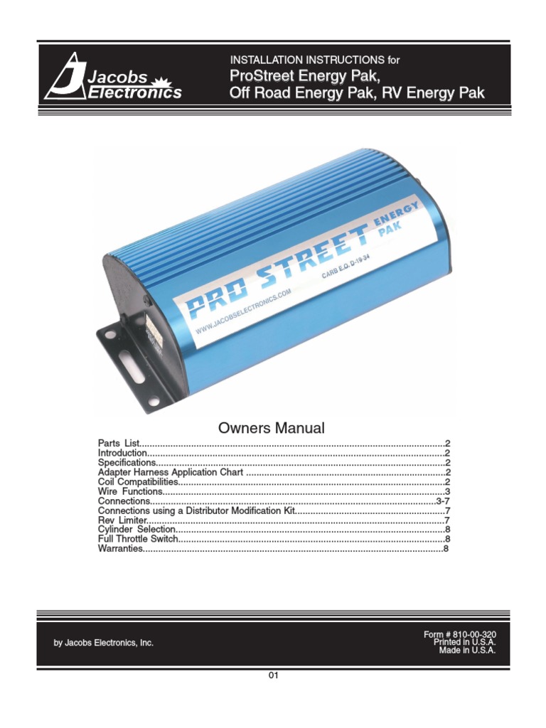 Jacobs Electronics Instructions Pro Street Kit 372546 370506 PDF