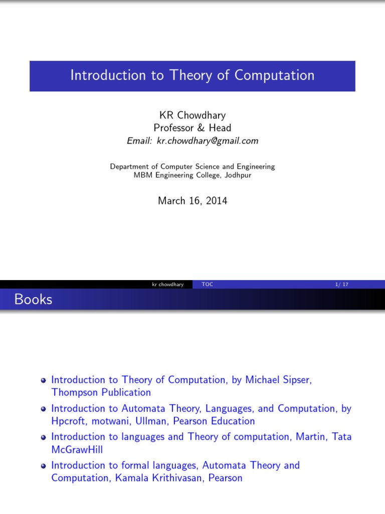 Introduction To Theory of Computation | PDF | Theory Of Computation ...