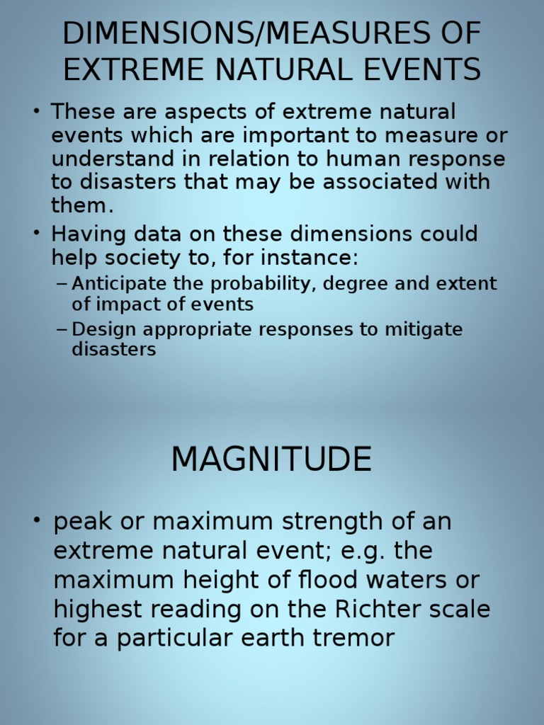 Dimensions/Measures of Extreme Natural Events | PDF | Flood | Earthquakes