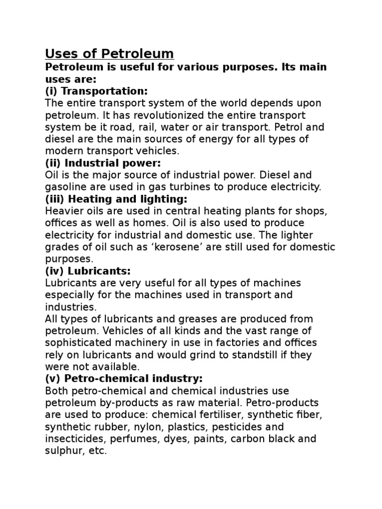 Uses of Petroleum