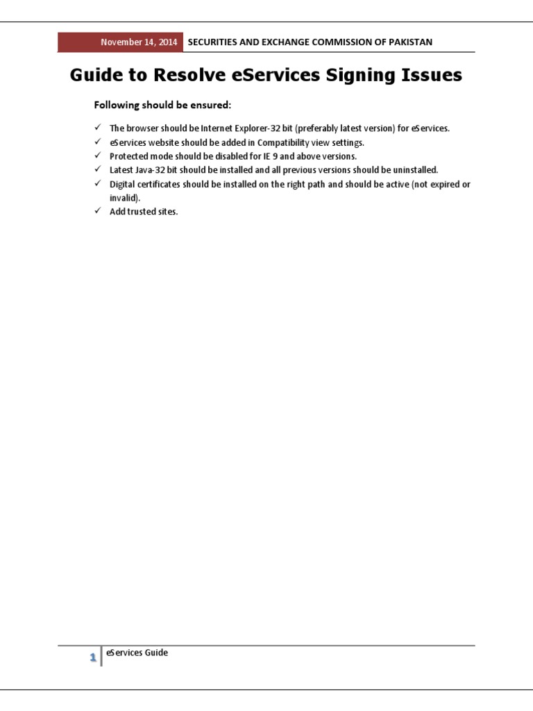 Guide EServicesSigning 20141128 | Java Virtual Machine | Internet Explorer
