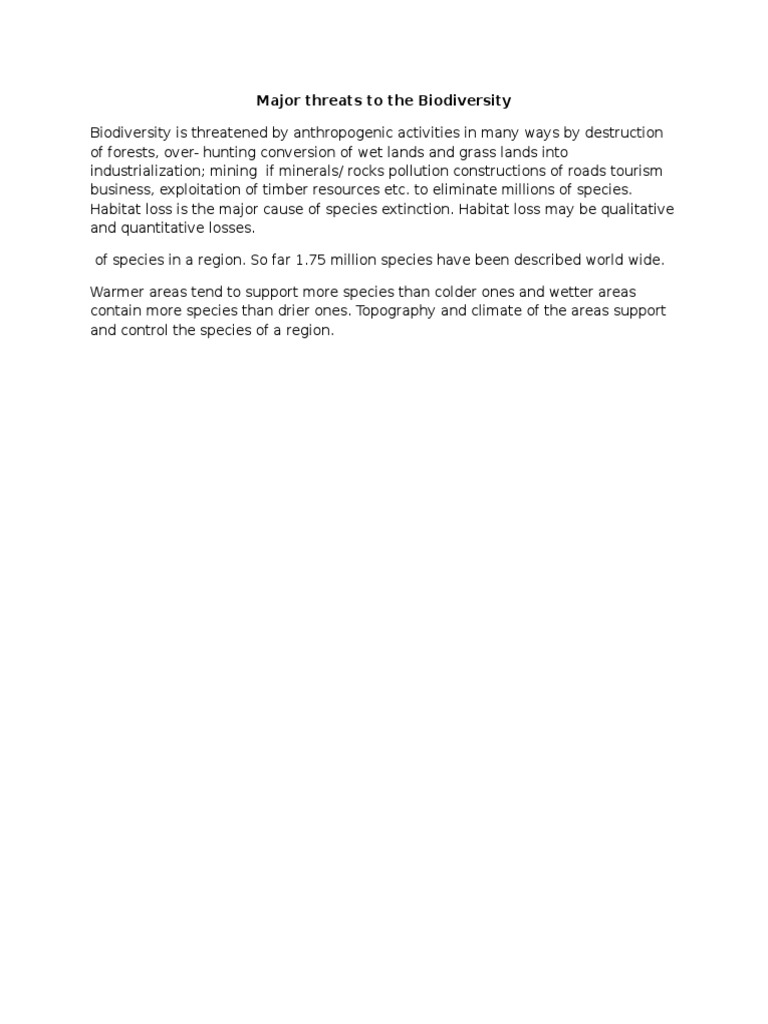 Major Threats to Global Biodiversity | PDF | Home & Garden