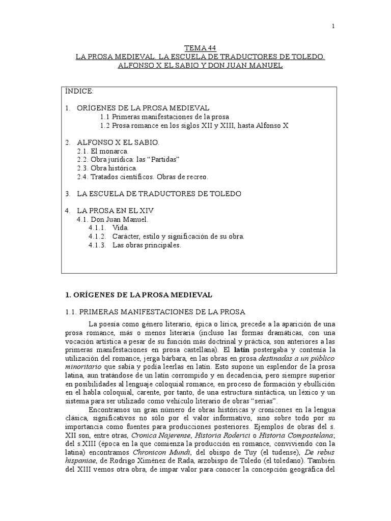 Tema 44 La Prosa Medieval Pdf Latín Traducciones