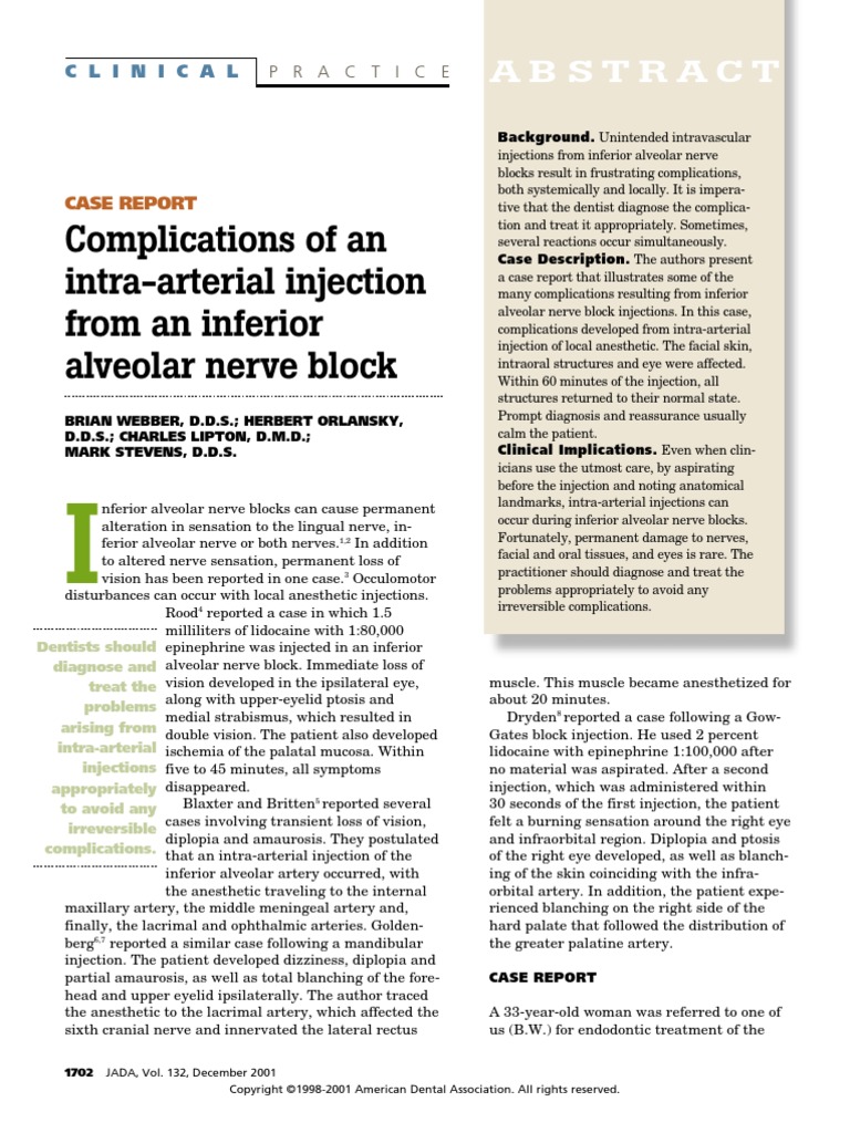 Complications From Intraarterial Injection of Ian Block | PDF ...
