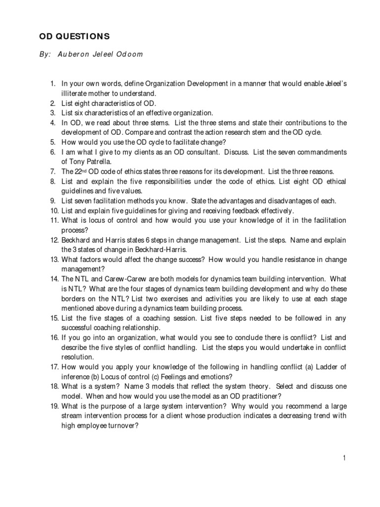 OD Consultants' Essential Practice Questions | PDF | Behavioural ...