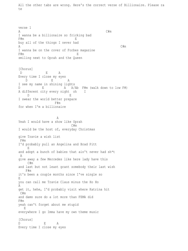 Billionaire Guitar Chords