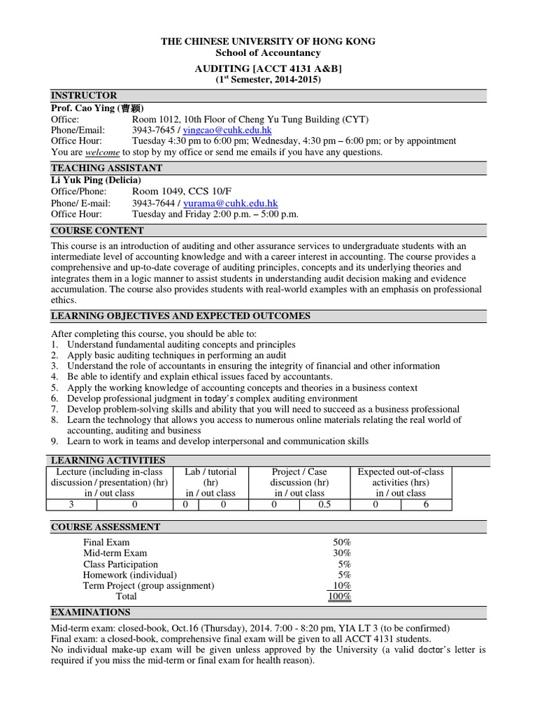 Acct4131 Auditing | Audit | Homework