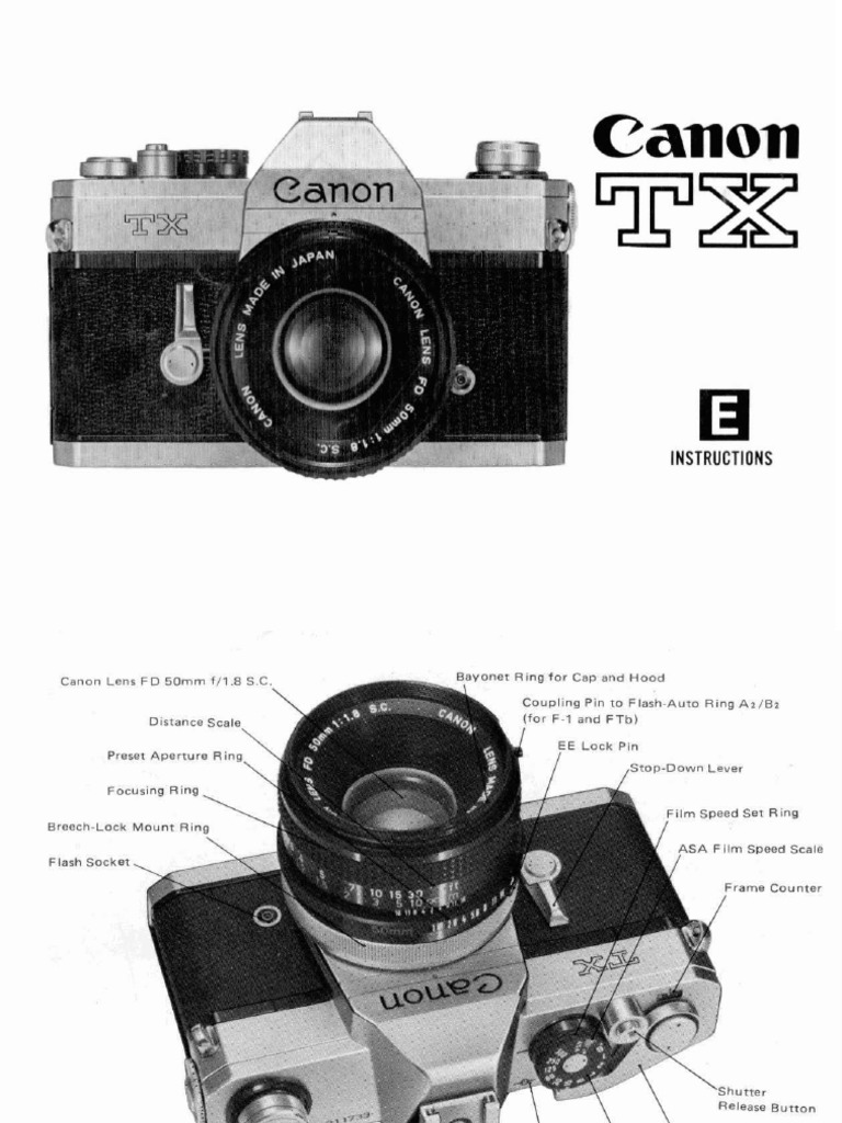 Canon TX Film Camera User Manual PDF Aperture Camera Lens