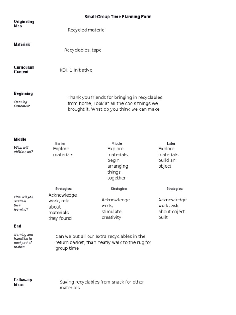 Small-Group Time Planning Template | PDF