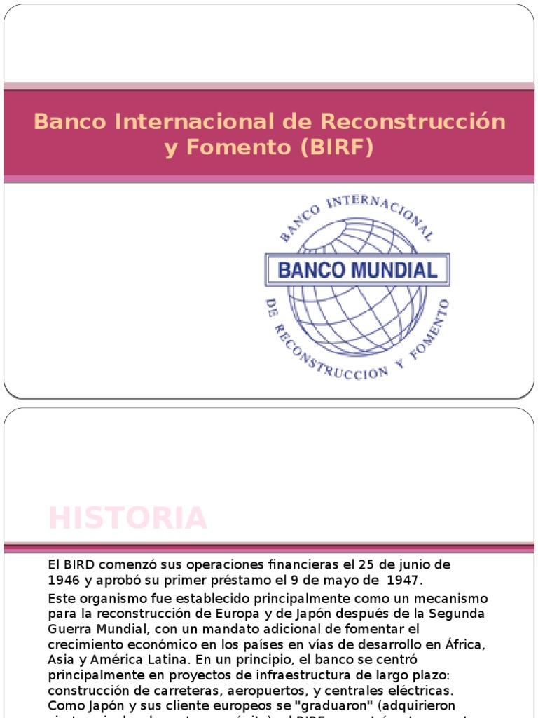 Funciones del Banco Internacional BIRF | PDF | Banco Internacional de ...