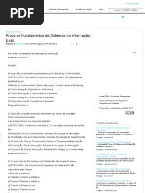 Prova De Fundamentos De Sistemas De Informação Esab - 
