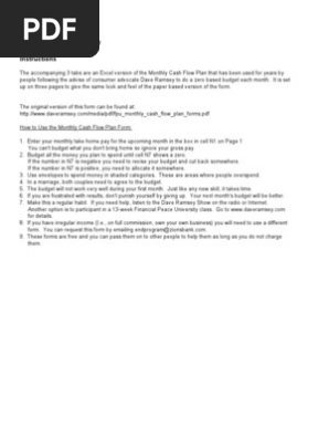 Monthly Cash Flow Plan - Excel