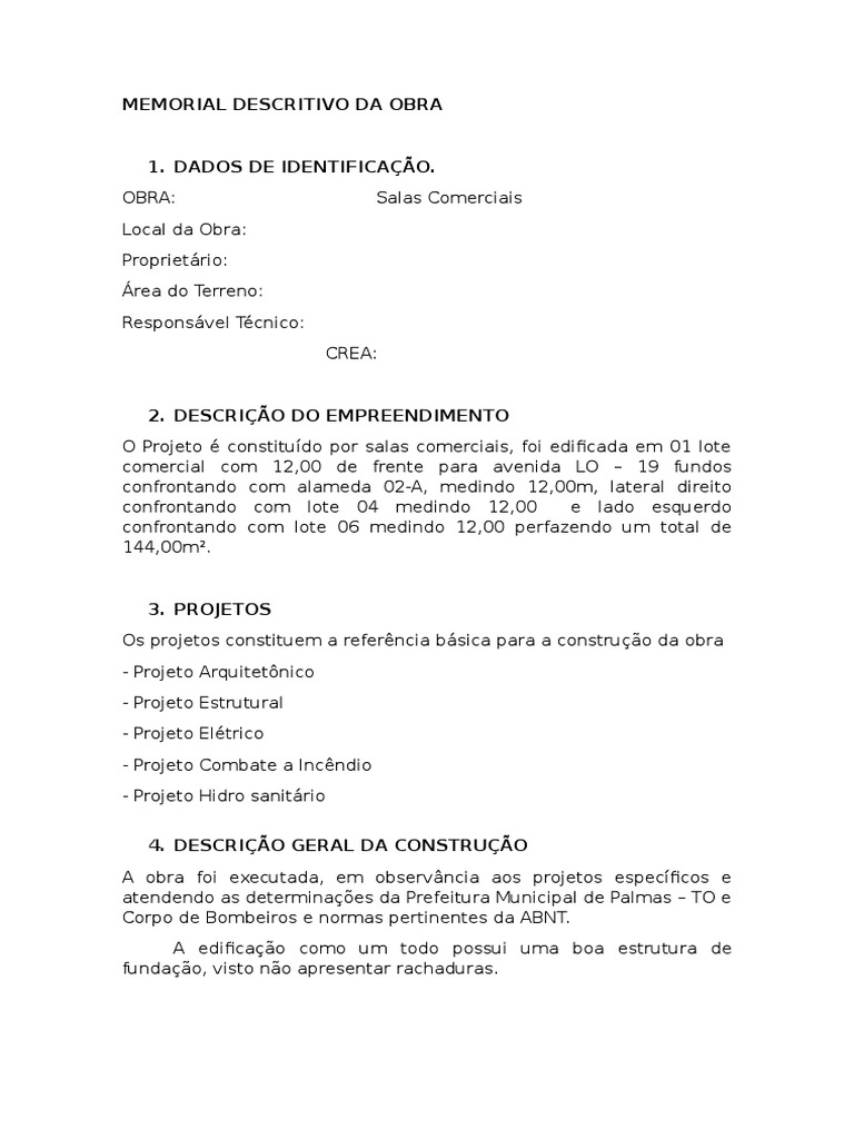 Memorial Descritivo Da Obra | PDF | Argamassa (alvenaria) | Construção