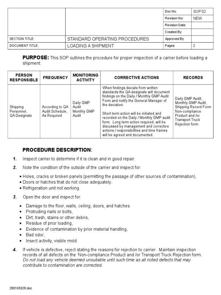 Shipment Loading SOP Guidelines | PDF | Business | Finance & Money ...