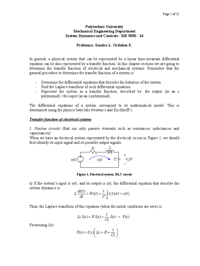 Transfer Functions in Electrical Systems | PDF | Rotation Around A ...