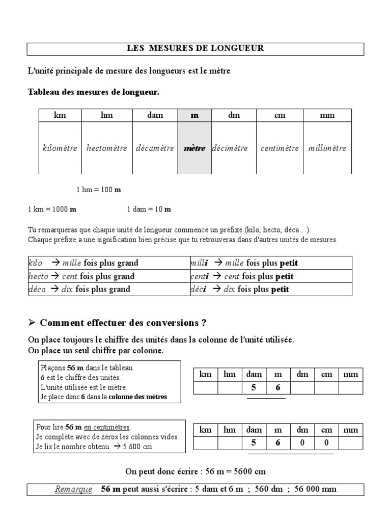 Exercices Mesures Longueur Enseignement Des Mathematiques