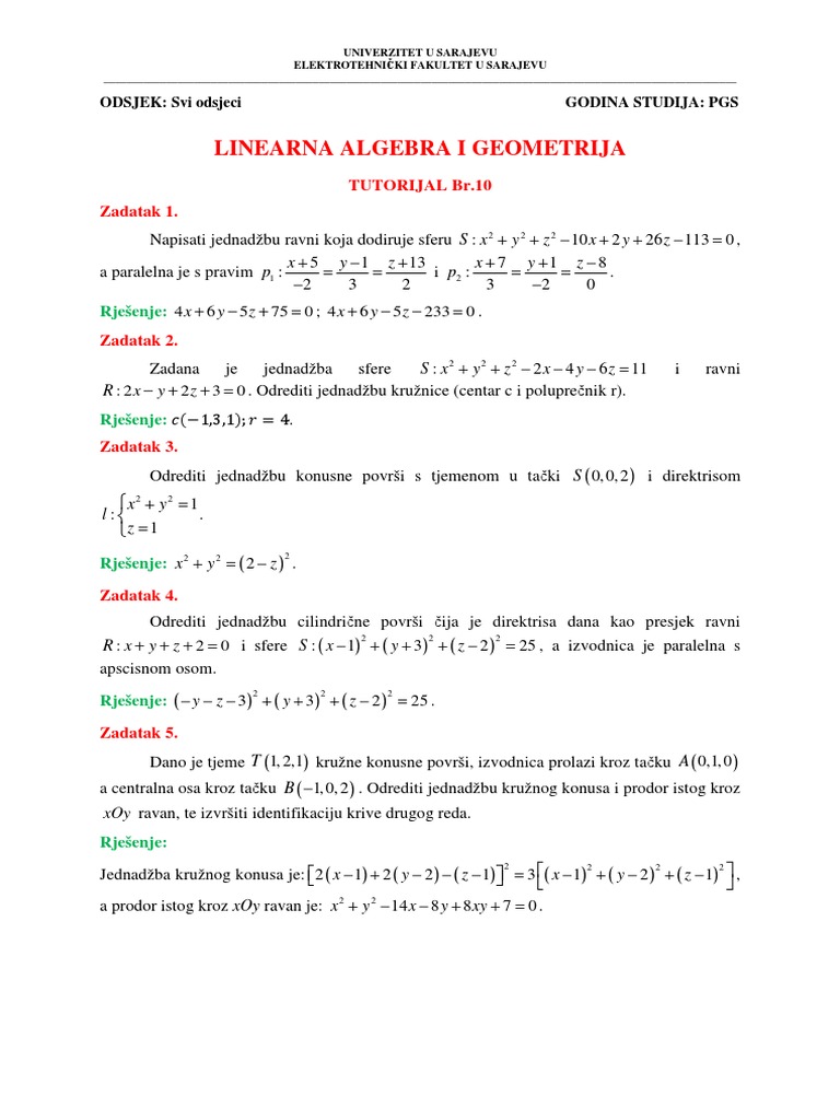 Linear Algebra and Geometry Tutorial | PDF