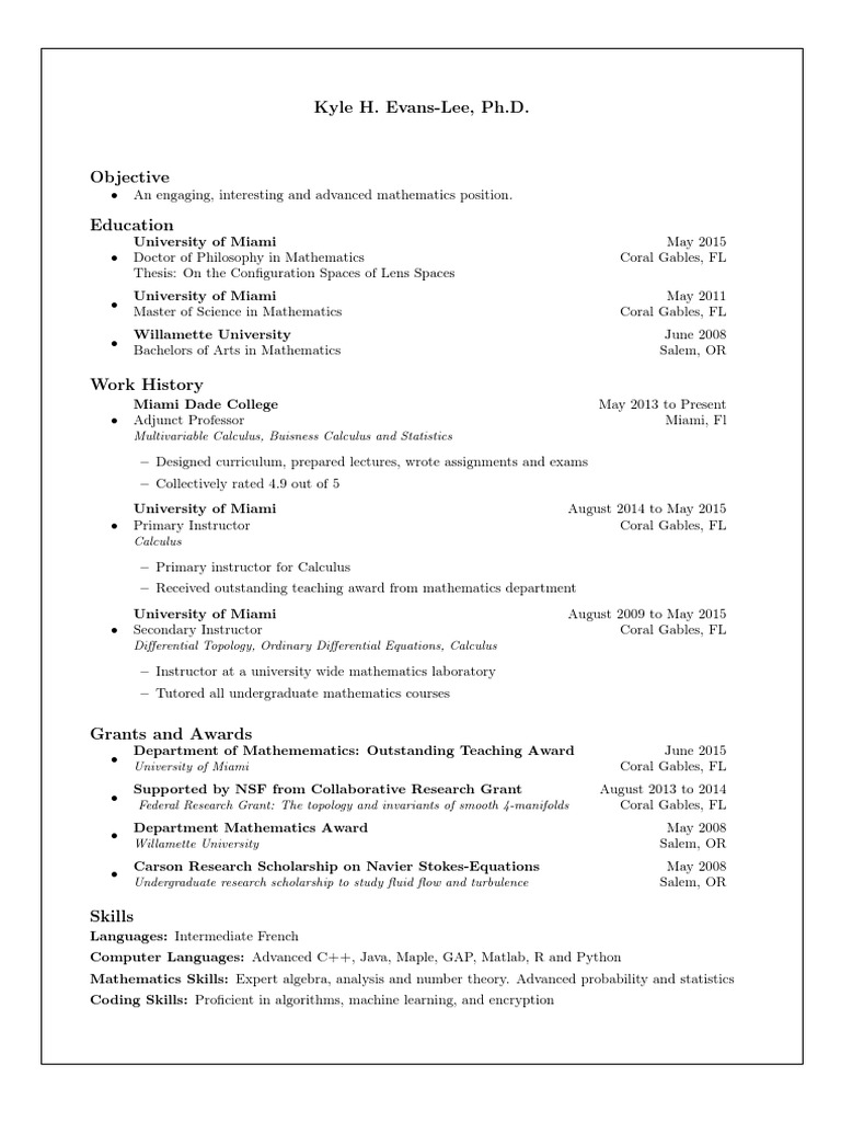 Advanced Mathematics Educator Resume | PDF