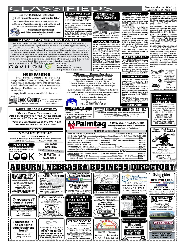 Classifieds Auburn, Nebraska Business Directory PDF Restaurant And