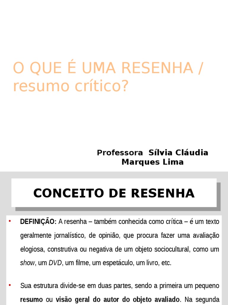 Definição e Estrutura da Resenha Crítica | PDF | Roteiro | Livros