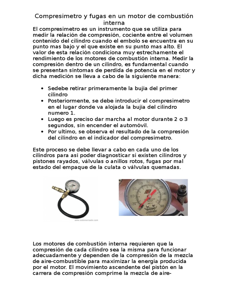 Uso del Compresimetro en Motores | PDF | Motor de combustión interna ...