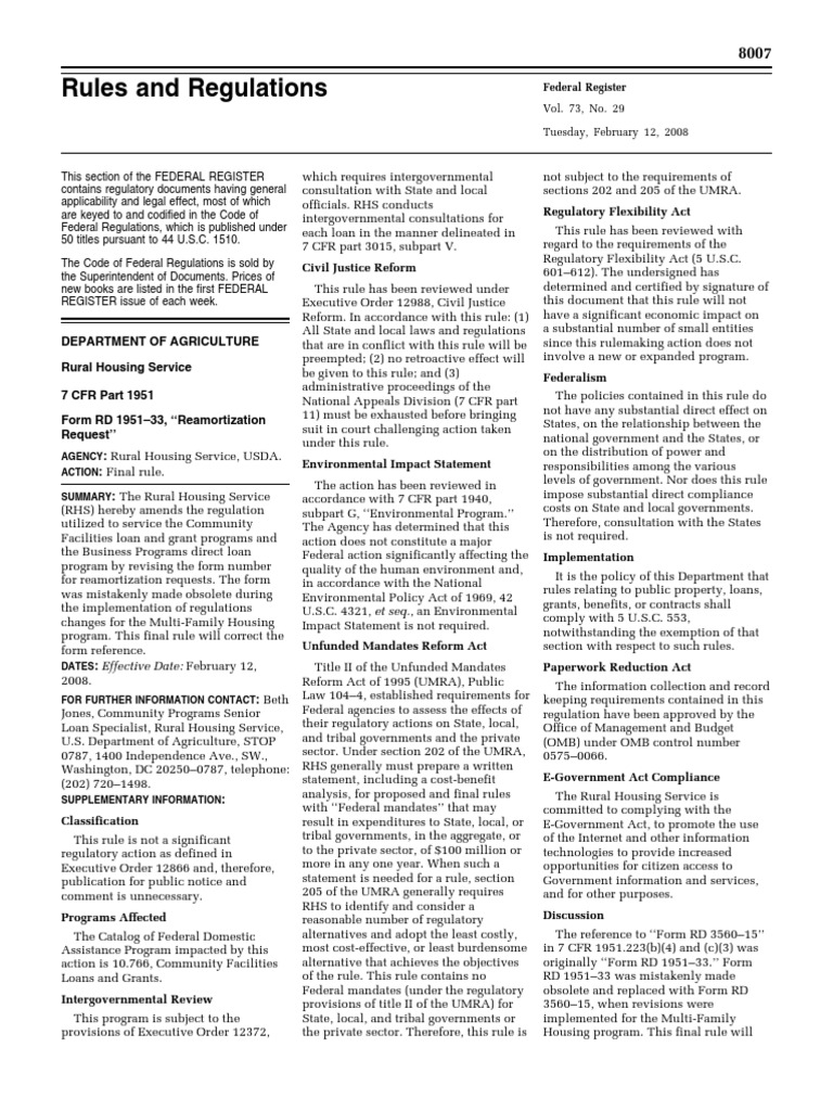 Rule Form RD 195133 Reamortization Request PDF Office Of
