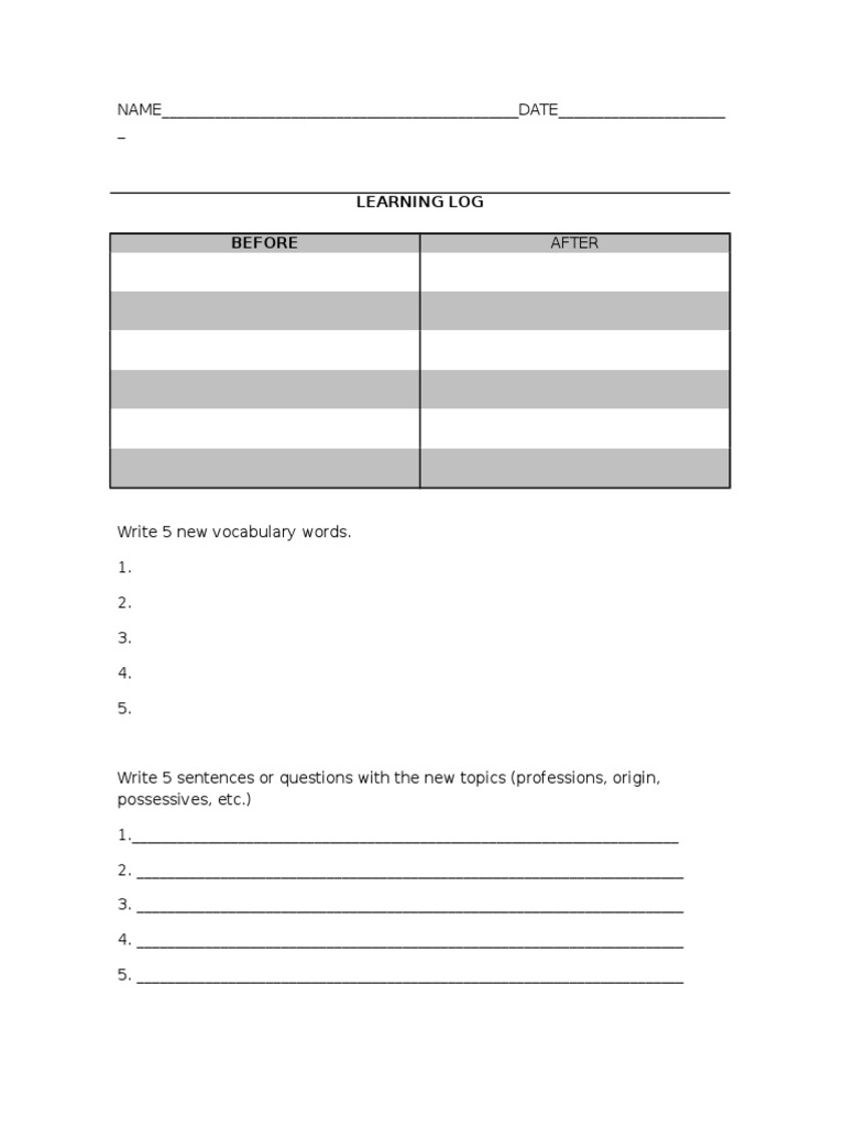 Vocabulary Learning Log Template | PDF