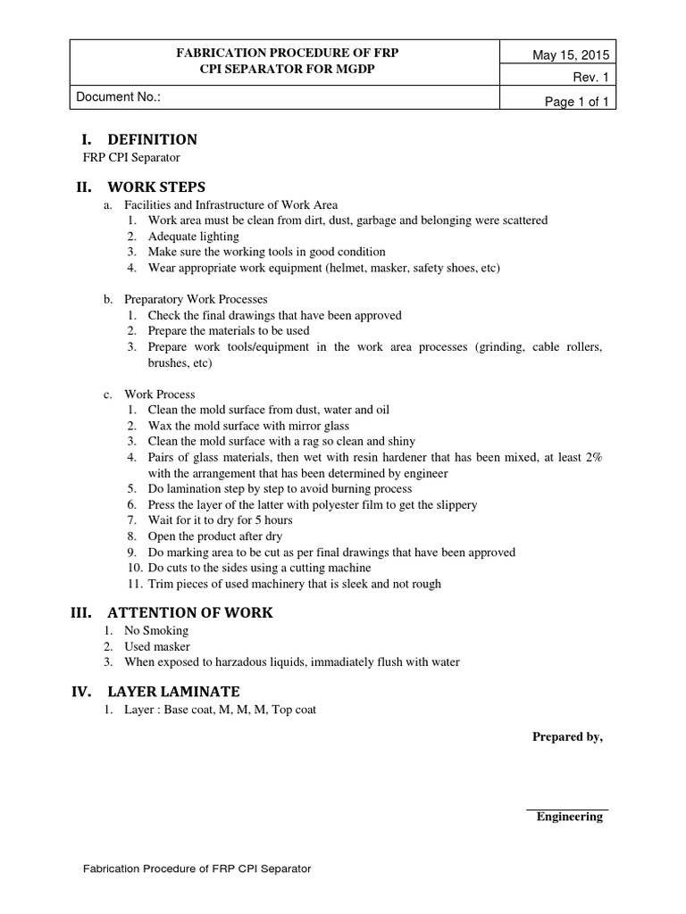 FRP CPI Separator Fabrication Guide | PDF | Art | Technology & Engineering