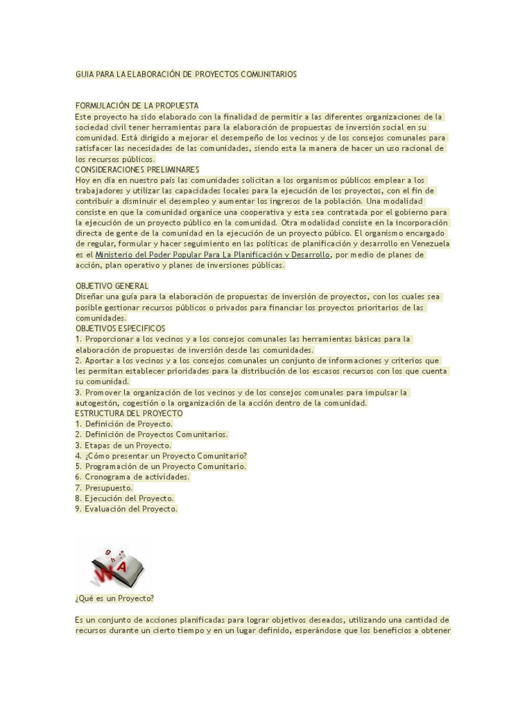 Guia para La Elaboración de Proyectos Comunitarios | PDF | Negocios