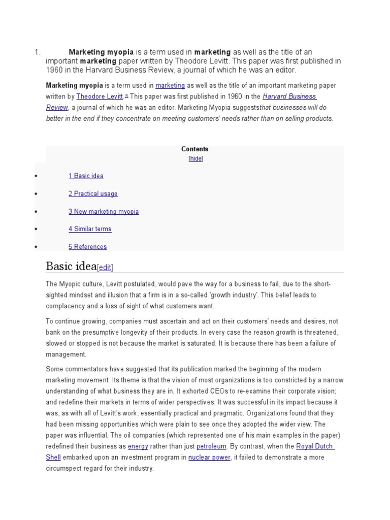 Marketing Myopia | PDF | Economies | Business