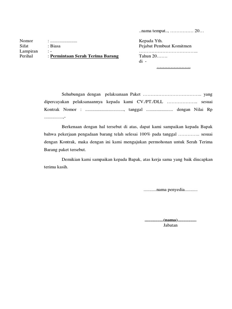 Surat Serah Terima Barang Word