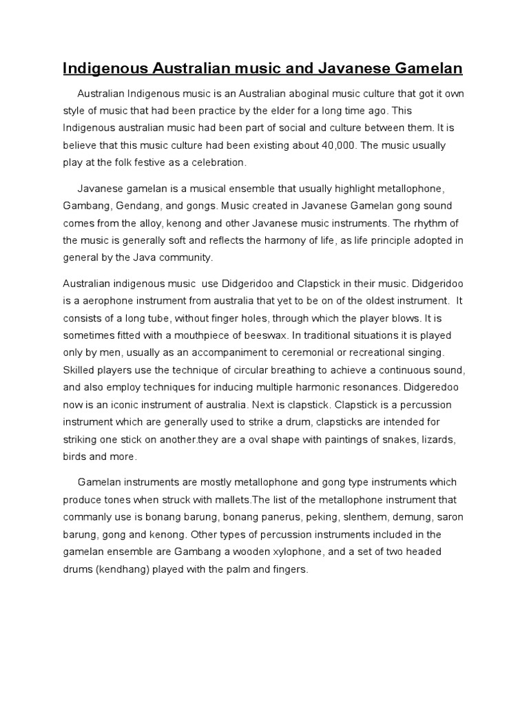 Indigenous Australian and Javanese Music | PDF | Musical Instruments ...