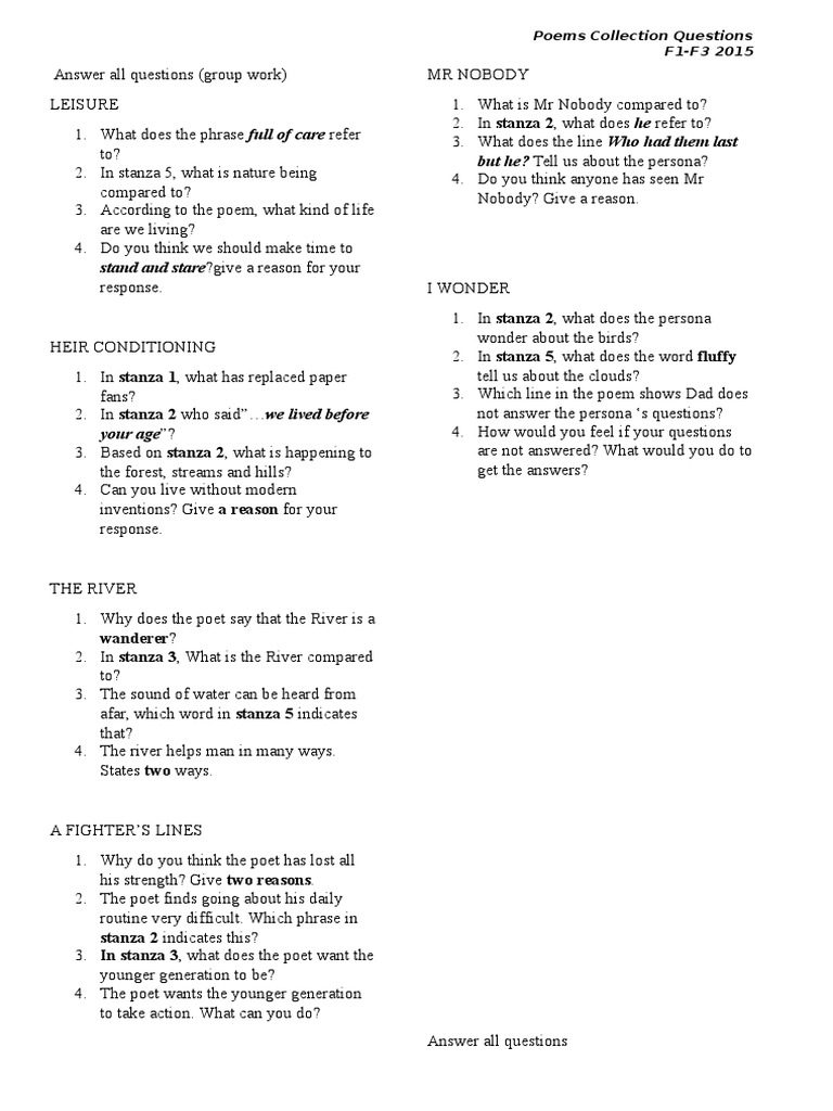 Poetry Questions and Answers Guide | PDF | Poetry